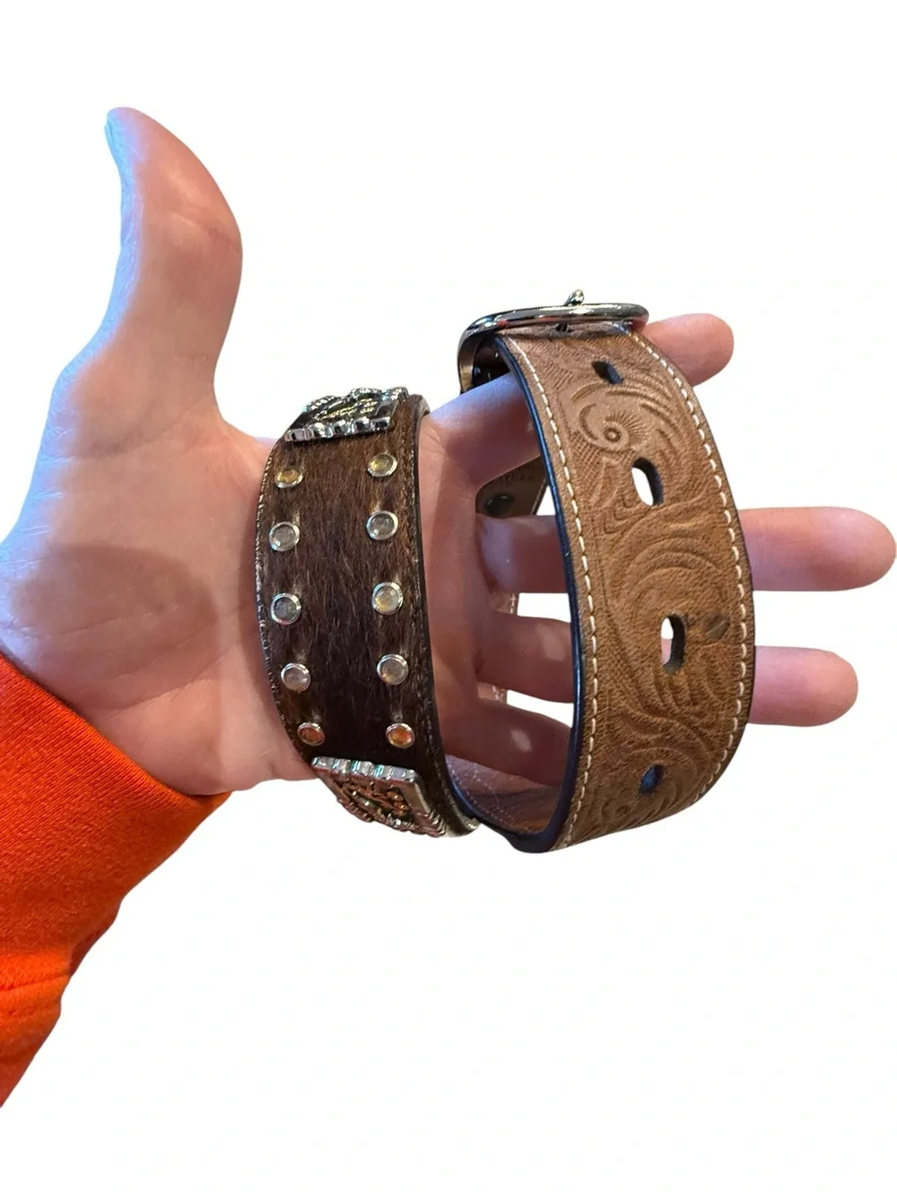 3D Youth Size 26 Western Tooled Leather Belt with Decorative Trim - Brown